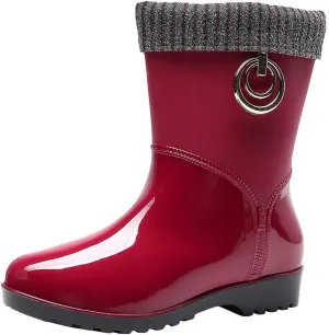NLOMOCT Women's Red Rain Boots, Size 7.5, Waterproof, Lightweight, Platform Heel, Ankle-High, Outdoor/Rainy Weather
